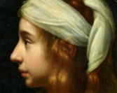 Cabeza femenina de perfil girada hacia la izquierda