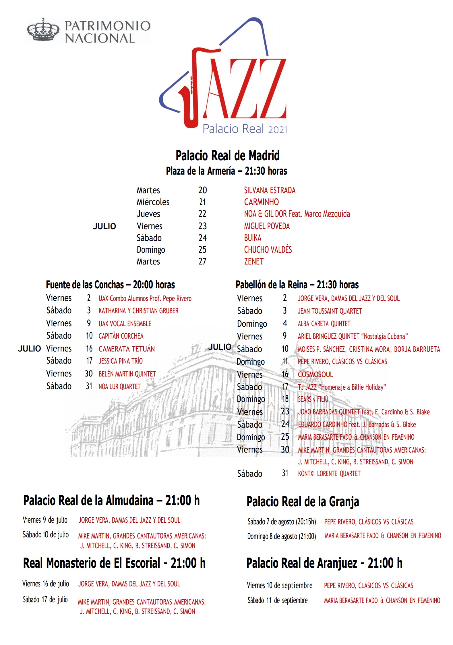 Cartel Jazz Palacio Real 2021